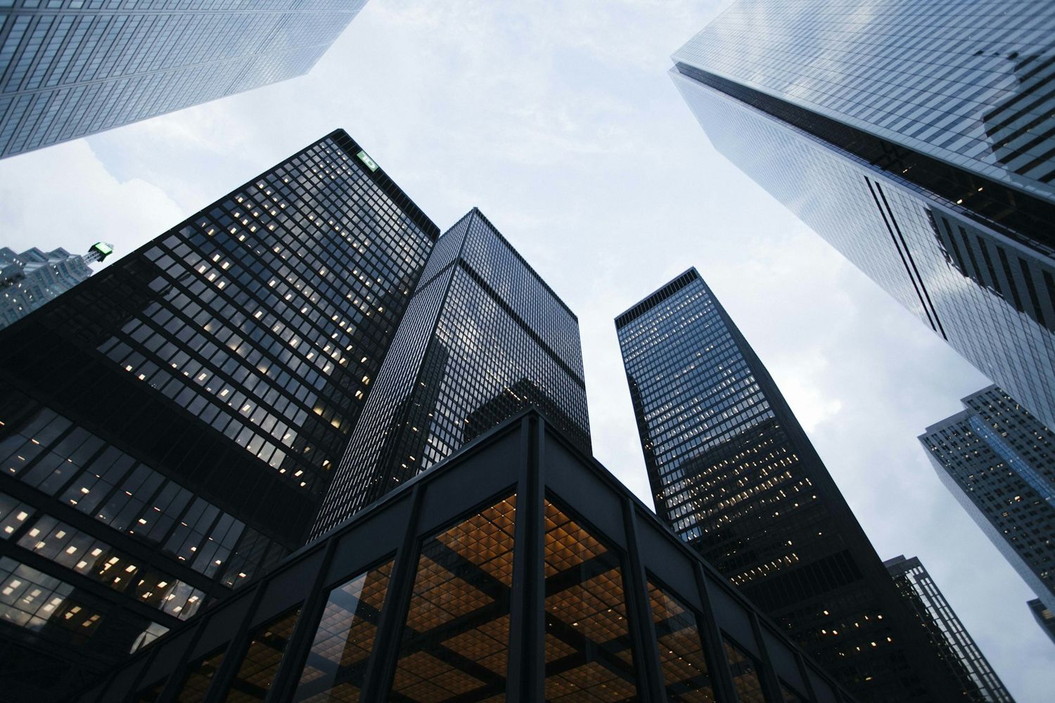 Cluster of highrise condo and office towers in downtown Toronto